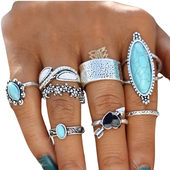Howlite Turquoise Ring Set Of 8 - Picture 1 of 1